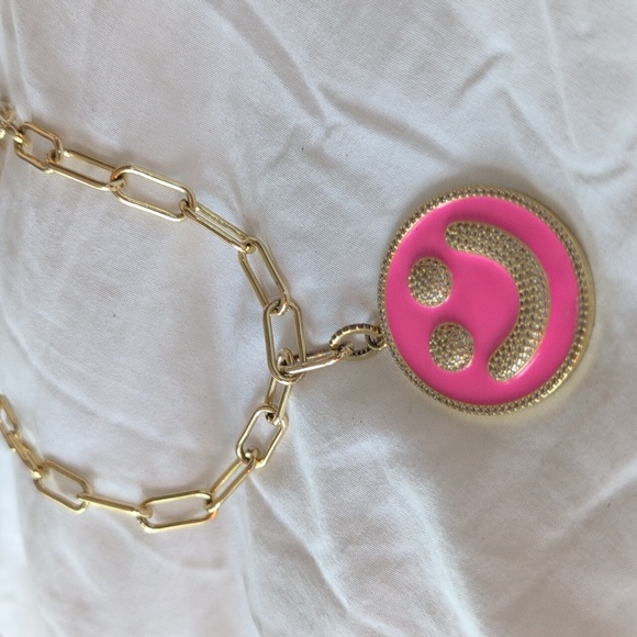 Lauren Kenzie Accessories - Gold Chain Necklace with Pink Smiley Pendant Enamel W Tiny Crystals necklace